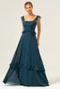 Load image into Gallery viewer, A-Line Dark Peacock Green Scoop Neck Chiffon Long Bridesmaid Dress