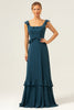 Load image into Gallery viewer, A-Line Dark Peacock Green Scoop Neck Chiffon Long Bridesmaid Dress