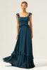 Load image into Gallery viewer, A-Line Dark Peacock Green Scoop Neck Chiffon Long Bridesmaid Dress