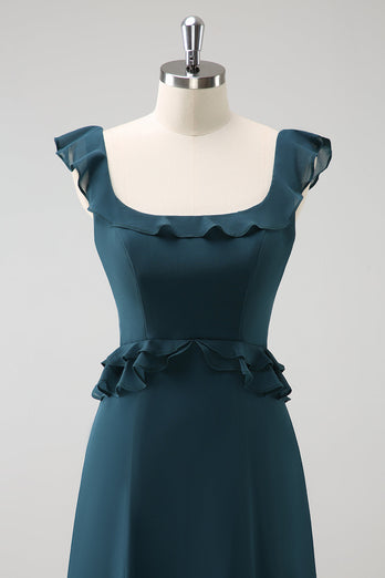 Dark Peacock Green Scoop Neck A-Line Chiffon Bridesmaid Dress