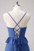 Load image into Gallery viewer, Dark Blue Spaghetti Straps Tiered A-Line Long Bridesmaid Dress