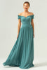 Load image into Gallery viewer, A-Line Off The Shoulder Pleated Chiffon Green Long Bridesmaid Dress