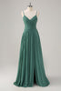 Load image into Gallery viewer, Eucalyptus A-Line Spaghetti Straps Pleated Chiffon Bridesmaid Dress with Slit