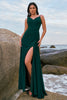 Load image into Gallery viewer, Dark Green A Line Spaghetti Straps Ruched Long Bridesmaid Dress with Slit