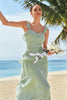 Load image into Gallery viewer, Light Green A-Line Tiered Chiffon Corset Long Bridesmaid Dress