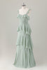 Load image into Gallery viewer, Light Green A-Line Ruffled Tiered Chiffon Corset Long Bridesmaid Dress