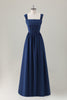 Load image into Gallery viewer, Dark Blue A-Line Square Neck Corset Long Satin Bridesmaid Dress