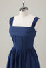 Load image into Gallery viewer, Dark Blue A-Line Square Neck Corset Long Satin Bridesmaid Dress