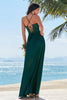 Load image into Gallery viewer, Dark Green A-Line Spaghetti Straps Ruched Satin Long Bridesmaid Dress