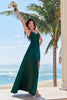 Load image into Gallery viewer, Dark Green A-Line Spaghetti Straps Ruched Satin Long Bridesmaid Dress