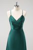 Load image into Gallery viewer, Dark Green A-Line Ruched Lace-Up Back Satin Long Bridesmaid Dress