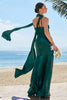 Load image into Gallery viewer, Dark Green Mermaid Halter Satin Long Bridesmaid Dress with Streamer