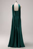 Load image into Gallery viewer, Dark Green Mermaid Halter Long Satin Bridesmaid Dress with Streamer