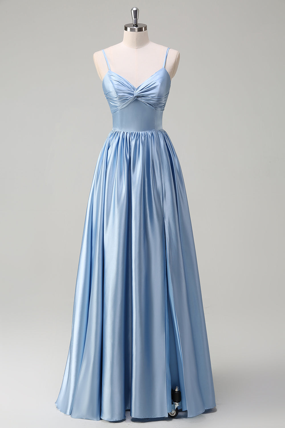 Sky Blue A-Line Pleated Long Bridesmaid Dress with Lace Up Back