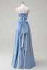 Load image into Gallery viewer, Sky Blue A-Line Pleated Long Bridesmaid Dress with Lace Up Back