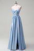 Load image into Gallery viewer, Sky Blue A-Line Pleated Long Bridesmaid Dress with Lace Up Back