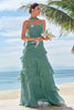 Load image into Gallery viewer, Eucalyptus Strapless Ruffled Long Bridesmaid Dress with Ribbon