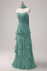 Load image into Gallery viewer, Eucalyptus Strapless Ruffled Long Bridesmaid Dress with Ribbon