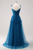 Load image into Gallery viewer, Dark Blue Spaghetti Straps A-Line Tulle Long Bridesmaid Dress