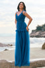 Load image into Gallery viewer, Dark Blue A-Line Spaghetti Straps Pleated Long Bridesmaid Dress