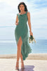 Load image into Gallery viewer, Eucalyptus A-Line Spaghetti Straps Chiffon Long Bridesmaid Dress with Slit