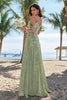 Load image into Gallery viewer, Dusty Sage Cold Shoulder A-Line Jacquard Long Bridesmaid Dress with Slit