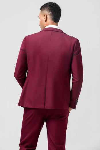 Burgundy 3 Pieces Peak Lapel Men's Prom Tuxedo