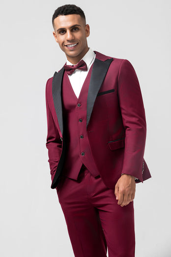 Burgundy 3 Pieces Peak Lapel Men's Prom Tuxedo