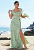 Load image into Gallery viewer, Grey Green Printed Floral Long Bridesmaid Dress with Slit