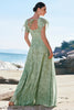 Load image into Gallery viewer, Grey Green Printed Floral Long Bridesmaid Dress with Slit