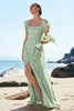 Load image into Gallery viewer, Grey Green Printed Floral Long Bridesmaid Dress with Slit