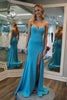 Load image into Gallery viewer, Sparkly Blue Sweetheart Beaded Formal Dress with Slit