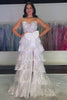 Load image into Gallery viewer, Sparkly White Bownot Corset Tiered Long Formal Dress with Slit