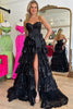 Load image into Gallery viewer, Sparkly Black Corset Tiered Long Formal Dress with Slit