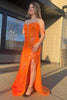 Load image into Gallery viewer, Sparkly Corset Orange Off The Shoulder Long Formal Dress with Slit