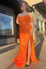 Load image into Gallery viewer, Sparkly Corset Orange Off The Shoulder Long Formal Dress with Slit