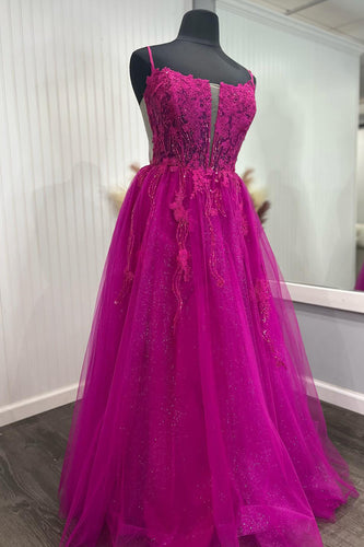 Fuchsia Corset Long Formal Dress with Appliques