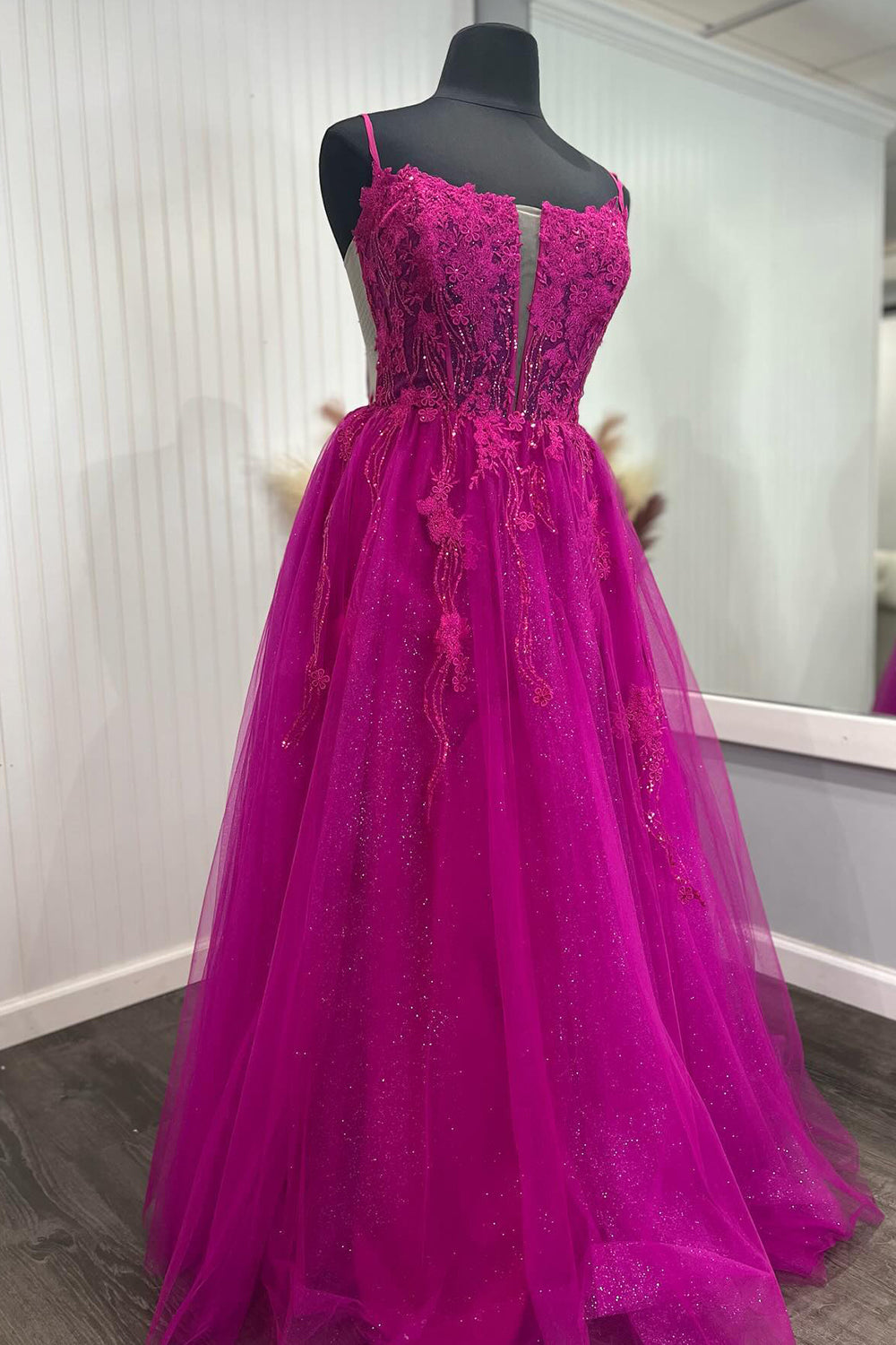 Fuchsia Corset Long Formal Dress with Appliques