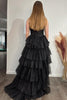 Load image into Gallery viewer, Sparkly Black Sweetheart Long Formal Dress with Lace