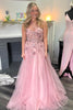 Load image into Gallery viewer, Sparkly Corset Pink Floral Long Formal Dress with Appliques