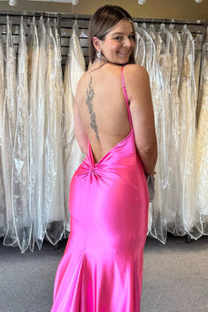 Simple Fuchsia Mermaid Spaghetti Straps Long Formal Dress