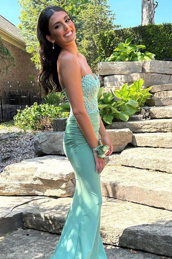 Mint Mermaid Floral Lace Long Formal Dress