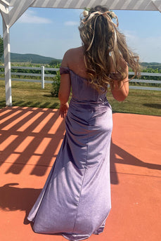 Purple Off The Shoulder Corset Long Formal Dress