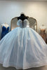 Load image into Gallery viewer, Princess Light Blue Off The Shoulder Corset Long Formal Dress