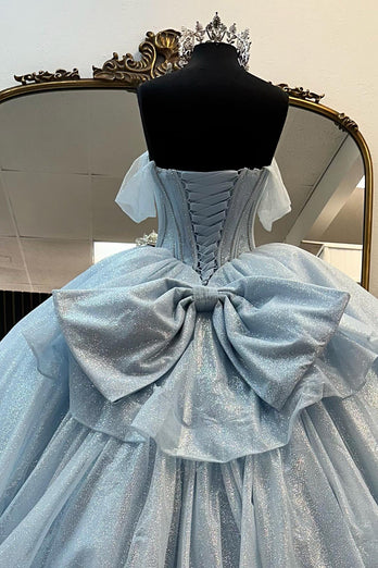 Princess Light Blue Off The Shoulder Corset Long Formal Dress