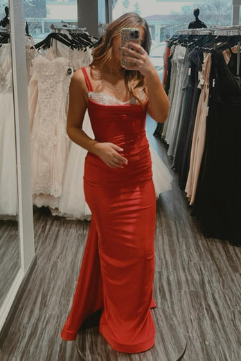 Sparkly Red Mermaid Long Formal Dress