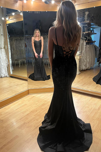 Sparkly Black Corset Mermaid Long Formal Dress