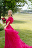 Load image into Gallery viewer, Fuchsia A-Line Corset Long Formal Dress with Puff Sleeves