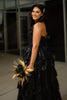 Load image into Gallery viewer, Sparkly Black Ruffled Corset Long Formal Dress with Slit