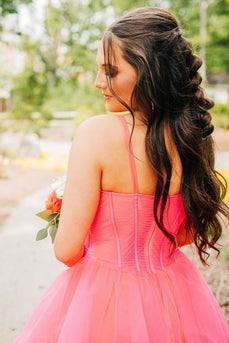 Pink A-Line Ruffled Corset Long Formal Dress